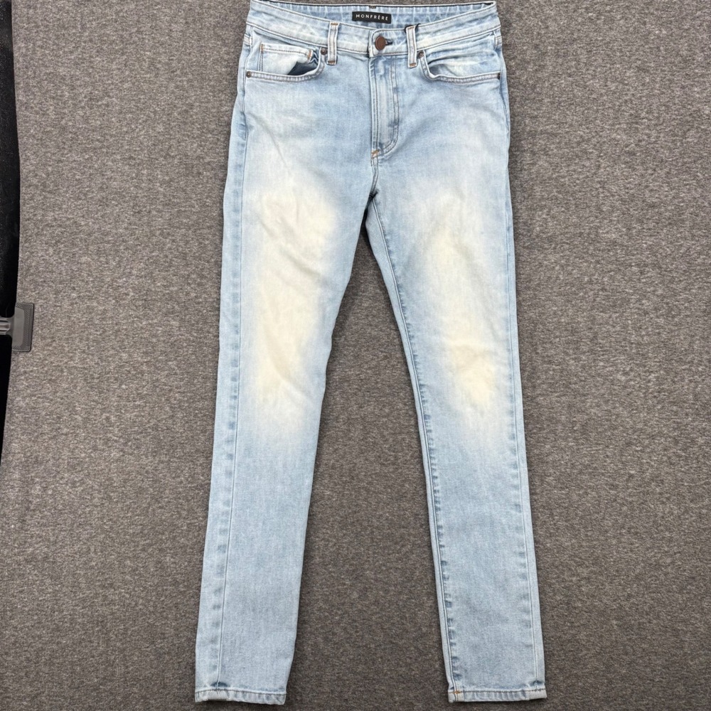 Monfrere Mens Tapered Skinny Jeans 30 Light Wash Denim Slim Fit Pants Light Blue